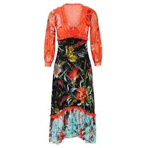 FUZZI Floral Patchwork Midi Dress in Multi, Size XS​